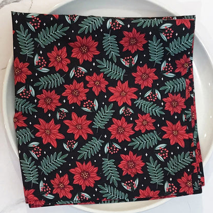 Poinsettia on Black Napkin Set