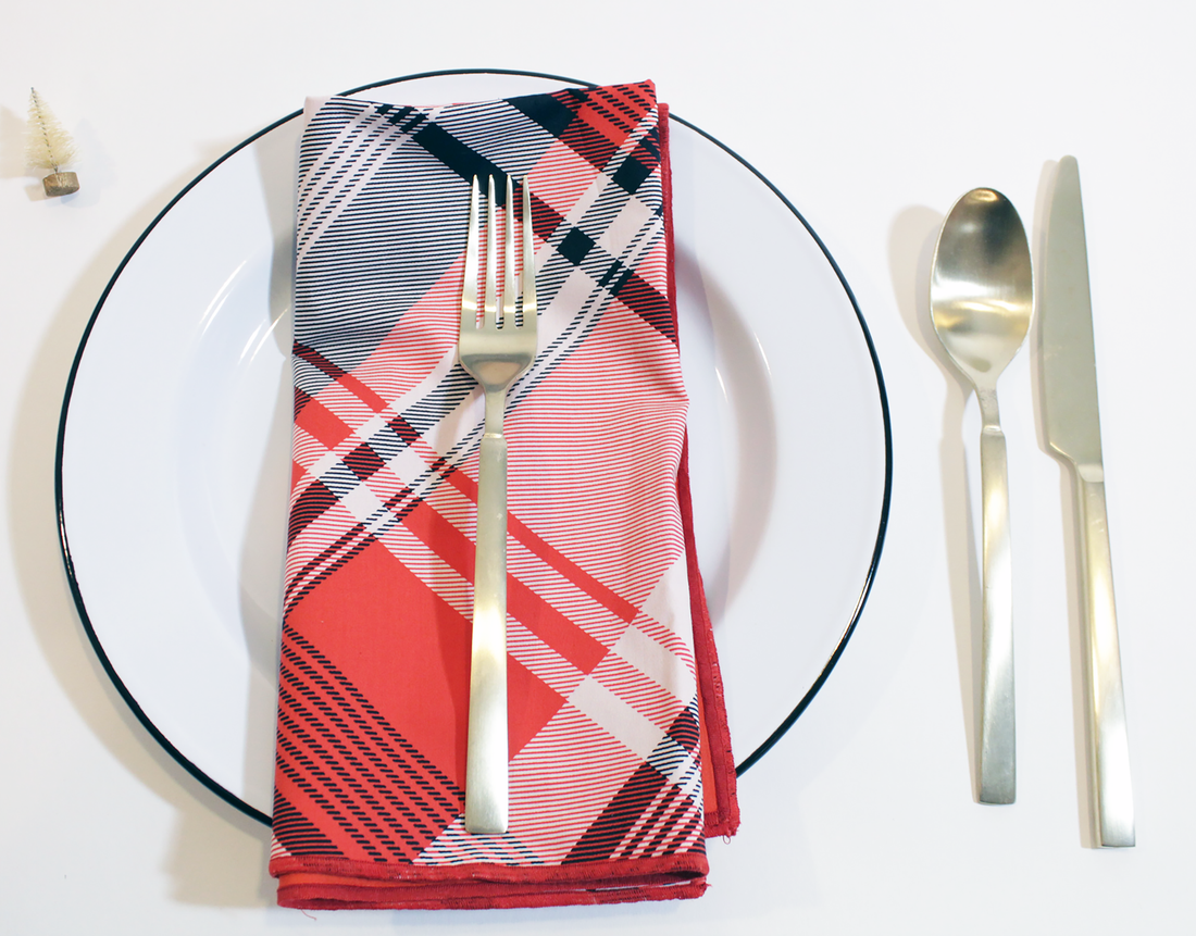 Oversized Holiday Red Plaid Reversible Napkin Organic